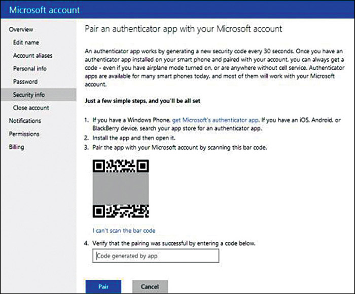 Fig. 14.5: Pairing an authenticator app with a Microsoft account (Credit: Microsoft)