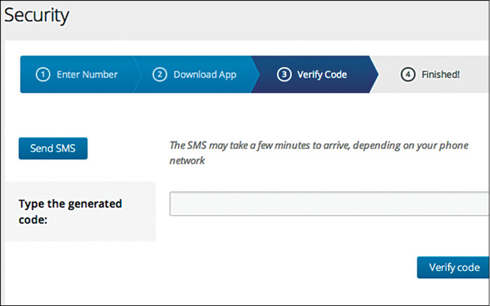 Fig. 18.2: Two-step verification for a WordPress account (Credit: WordPress)