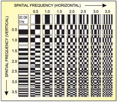 Fig. 8: DCT wave table illustrating the spatial frequencies represented by each DCT cell