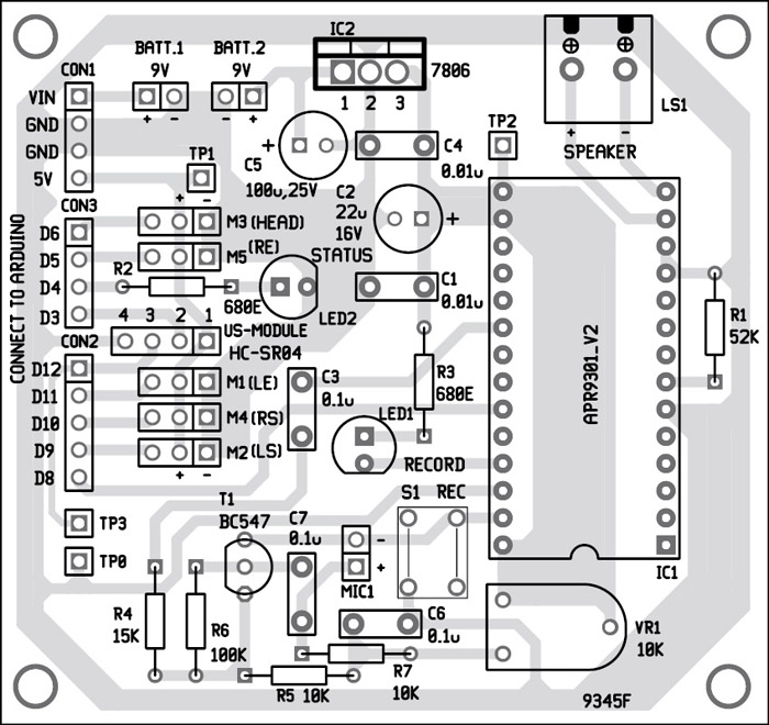 Fig. 7: Component layout for the PCB