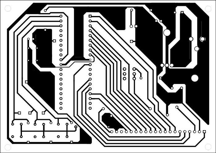 Fig. 4: An actual size, single-side PCB for the Space Invaders hand video game