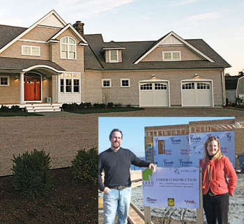 Green Life Smart Life (GLSL) model house with its owners (inlay) Joe and Kimberly Hageman