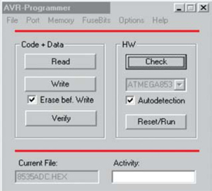 Fig. 5: Screenshot of AVR-Programmer showing activity window