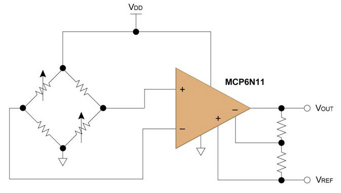 Figure 4: An Instrumentation Amplifier used with a Wheatstone Bridge