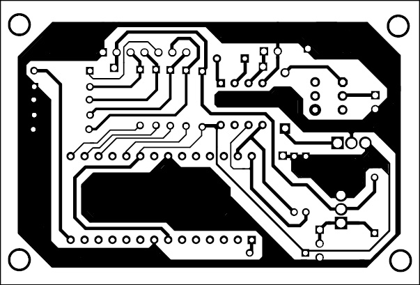 Fig. 3: An actual-size, single-side PCB for the solar compass on OLED display