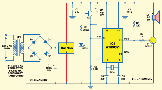 Fig.3: Circuit of microcontroller based ringtone generator