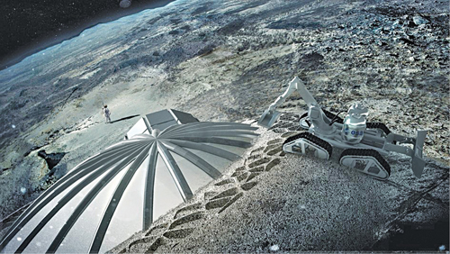 Multi-dome lunar base built by the European Space Agency using 3D printing techniques (Courtesy: ESA/ Foster+Partners)