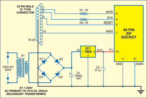Fig. 3: Circuit diagram of AVR programmer (Pod)
