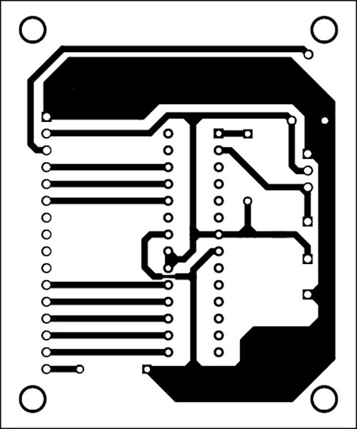 Fig. 3: An actual-size, single-side PCB for the serial LCD module