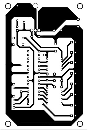 Fig. 3: An actual-size, single-side PCB for the car-reversing audio-visual alarm