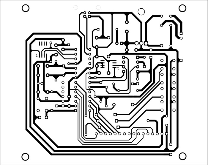 Fig. 4: An actual-size, single-side PCB for the weather logger