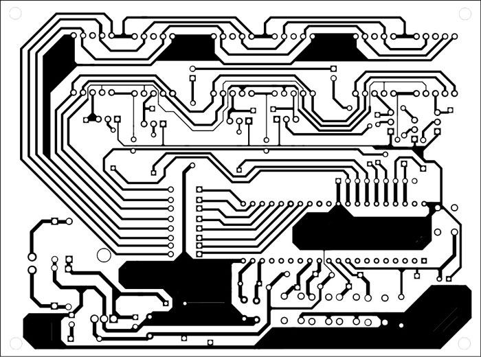 Fig. 3: An actual-size, single-side PCB for stop clock including the power supply section