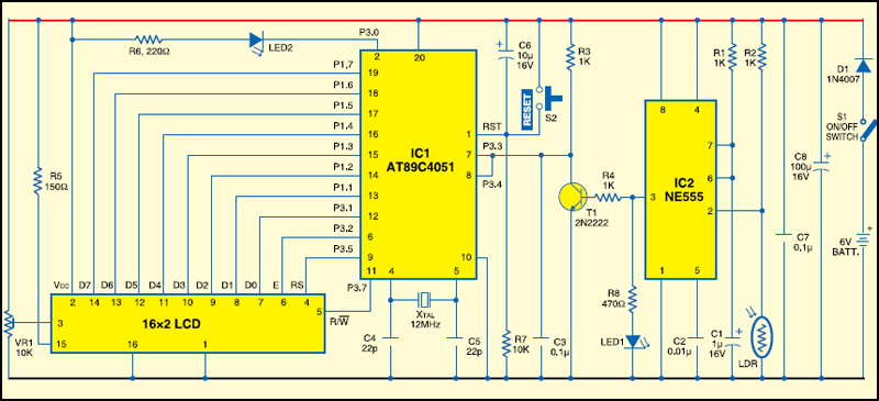 Fig.2: Circuit of the RPM counter using AT89C4051