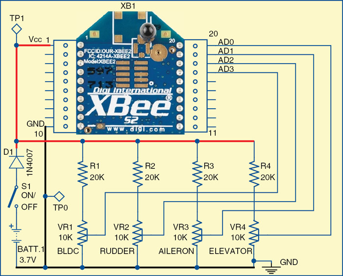 Fig. 1: Circuit of XBee-controlled aircraft (transmitter side)