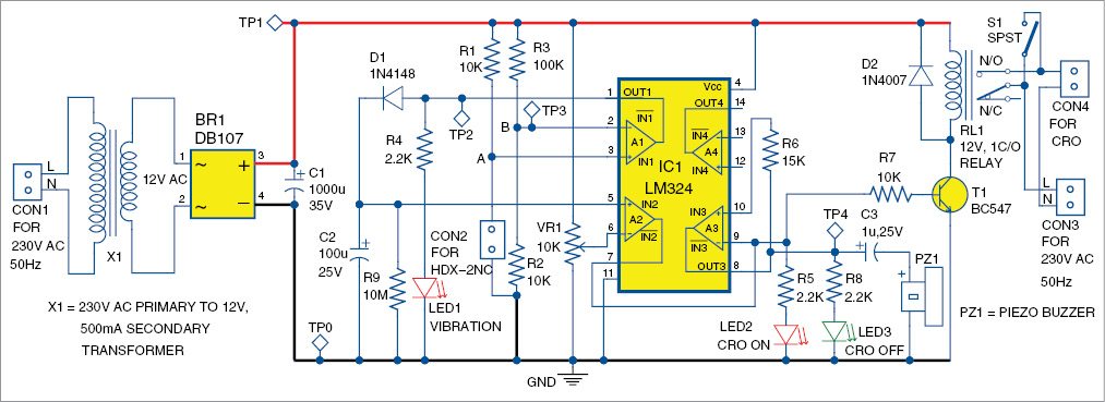 Fig. 3: Circuit diagram of the vibration activated smart CRO probe