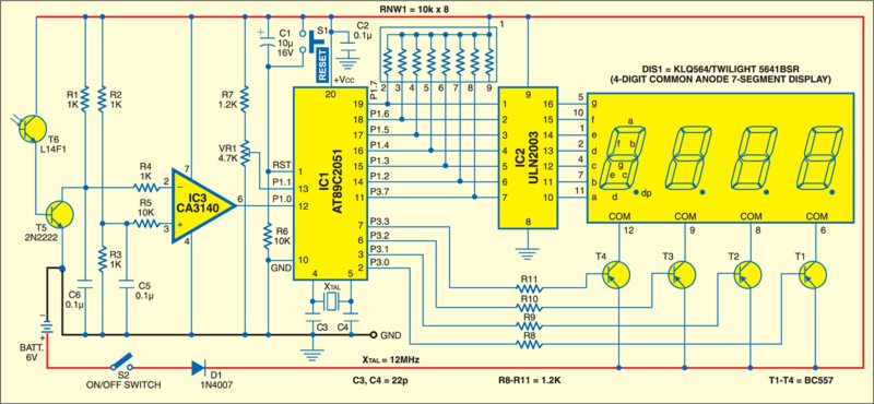 Fig. 1: Circuit of microcontroller based tachometer