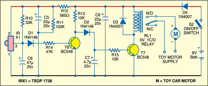 Fig. 2: Remote controlled toy car: Receiver circuit