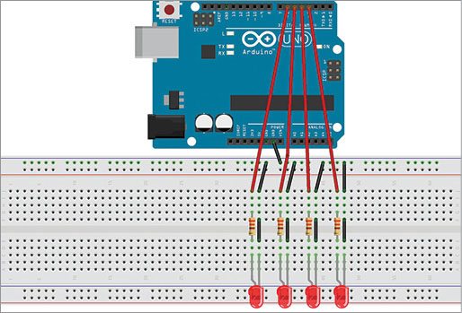 Fig. 1: Assembled circuit on a breadboard interfaced with Arduino board