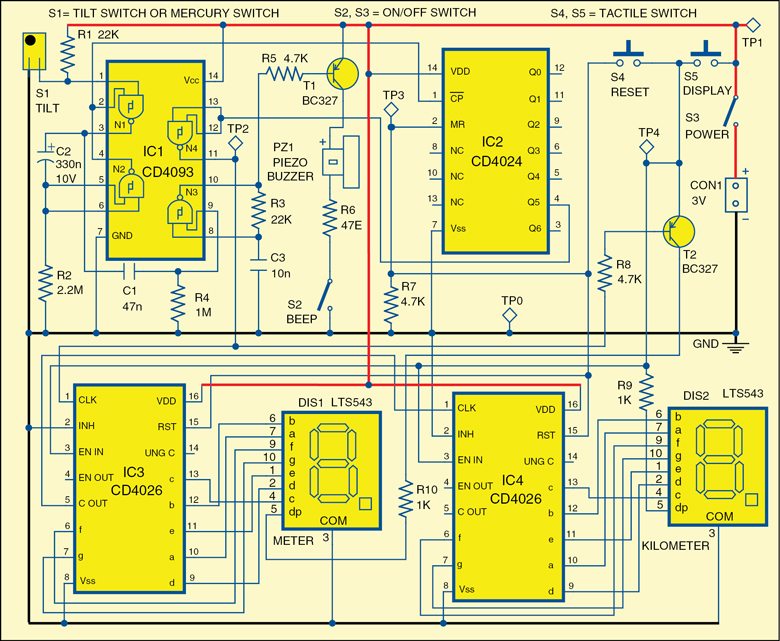 Fig. 1: Circuit diagram of the distance counter