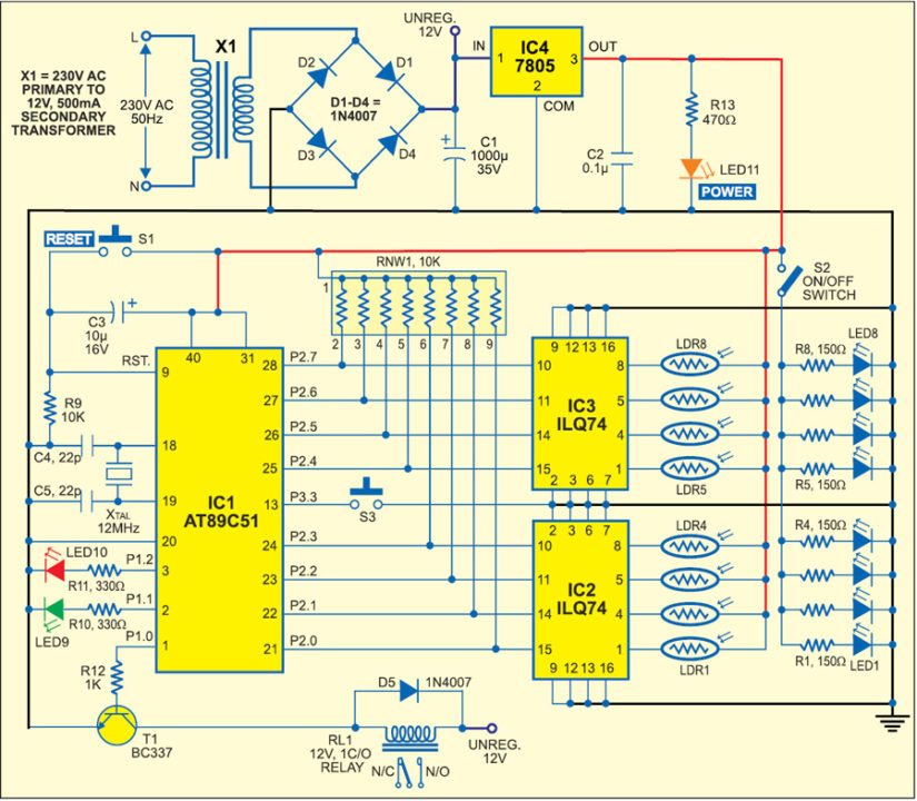 Fig. 2: Circuit of electronic card lock using microcontroller