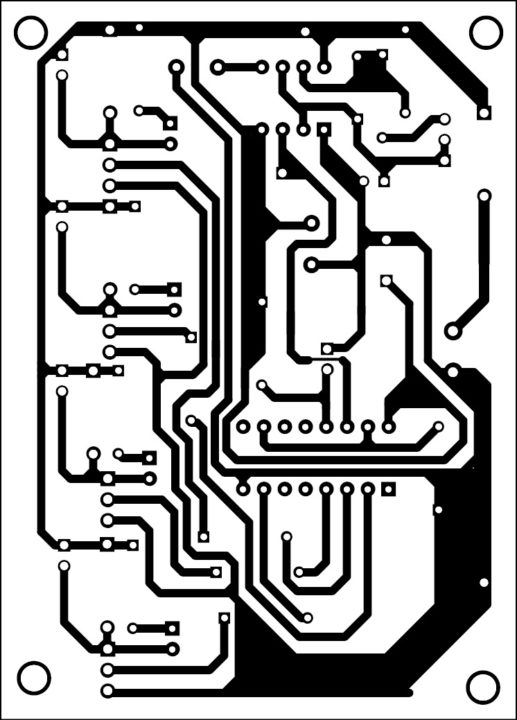 PCB pattern of the four-channel video and audio sequencer circuit