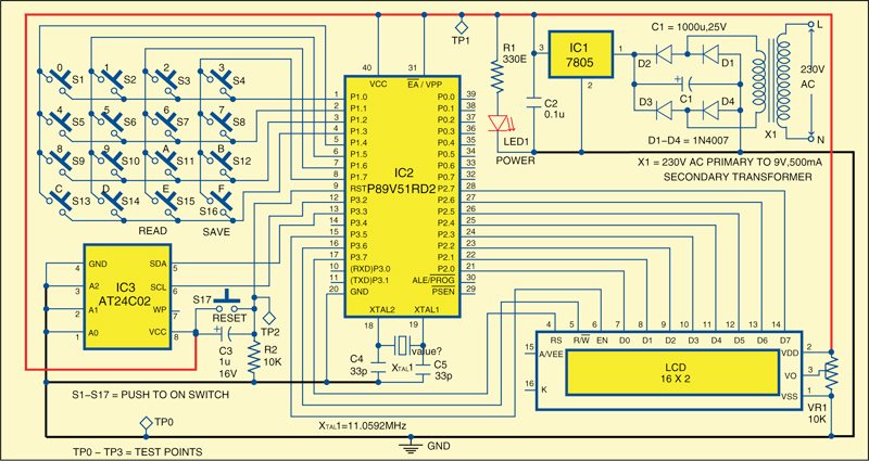 Fig. 1: Circuit of EEPROM interface for beginners