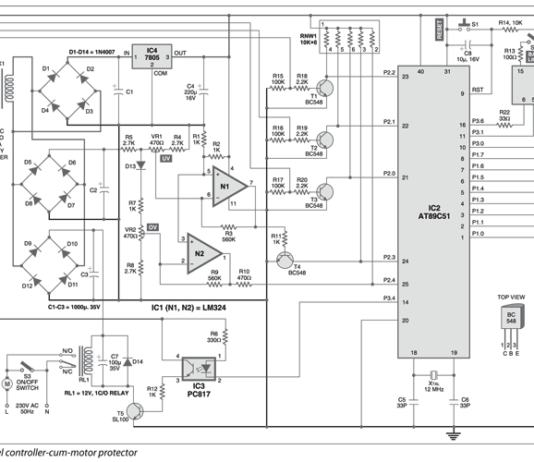 Water Level Controller cum Motor Protector | Full Circuit Diagram
