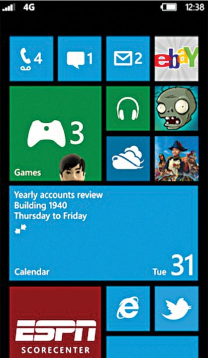 Fig. 11: Windows Phone 8 Home screen