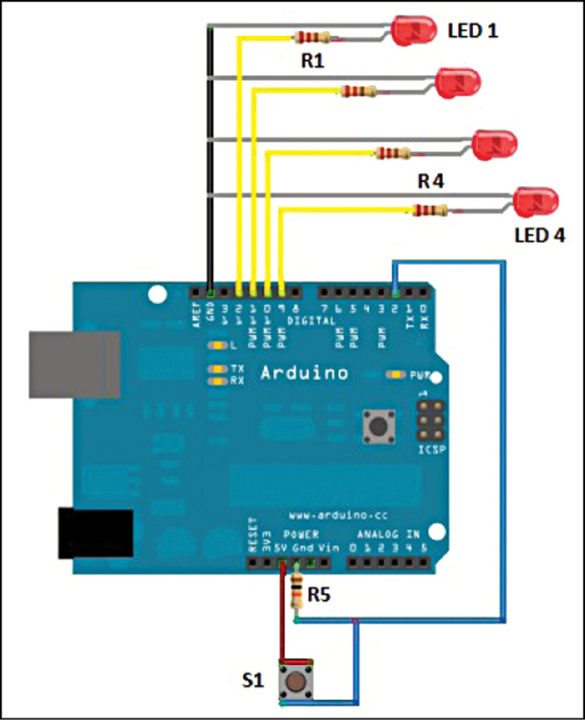 Fig. 2: Fritzing image of fancy lights controller