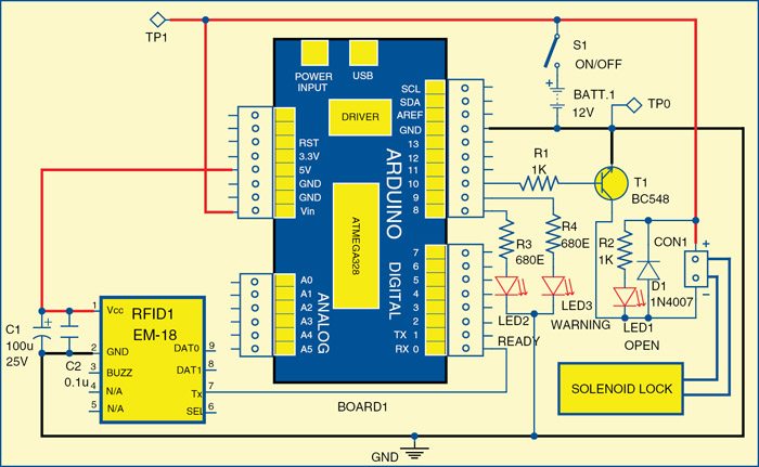 Fig. 1: Circuit diagram of the RFID Based Access Control
