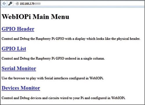 Fig. 6: WebIOPi main menu
