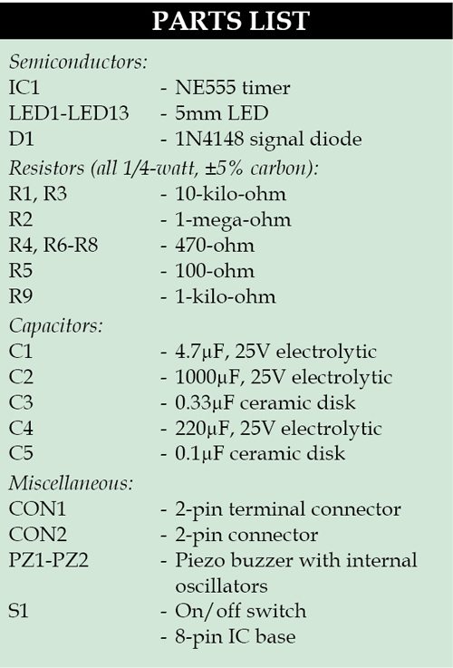 Parts lists for versatile audio-visual alarm circuit