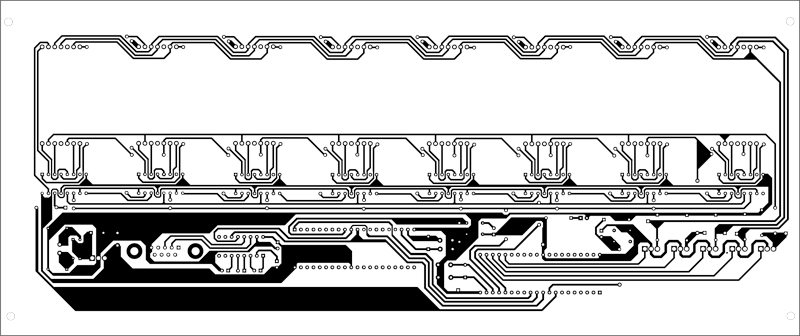 Fig. 4: Single-side PCB for the moving-message display (figure scaled down to 74 per cent)