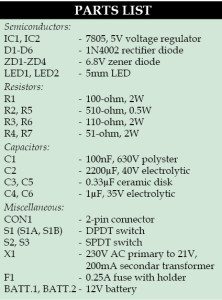 Parts List for Device for Maintaining Car Batteries Circuit System