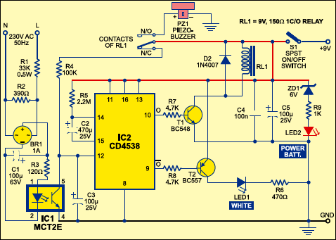 mains supply failure alarm circuit