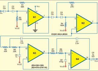 Fourth-order bandpass speech filter for 300 Hz to 3400 Hz