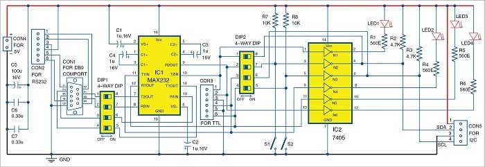Electronics Projects: Configurable RS232 To TTL To I2C Adaptor