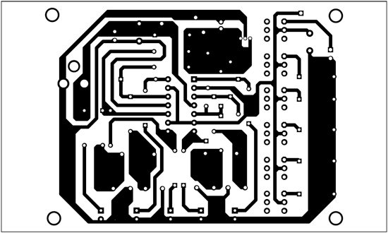 Fig. 2: An actual-size, single-side PCB for the temperature monitor for electronic equipment