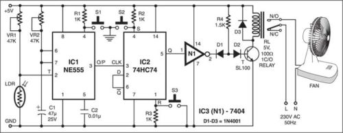 Fan on/off Control by Light LDR based Electronics Projects