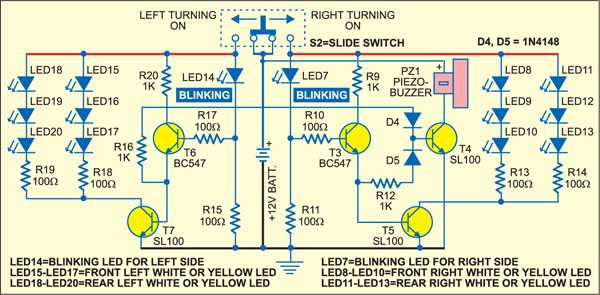 White LED Based Emergency Lamp and Turning Indicator