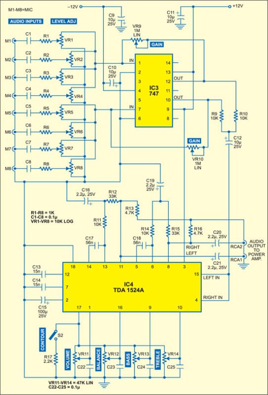 Stereo Audio Mixer Circuit Diagram