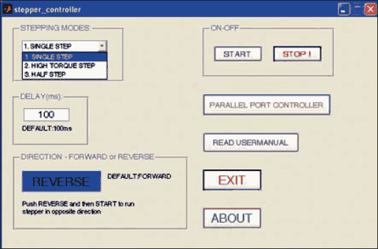 Fig.7: Screenshot of the program output of stepper motor controller