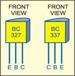 Fig. 3: Pinconfigurations oftransistors BC327and BC337