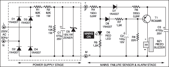 Power Supply Failure Alarm Circuit