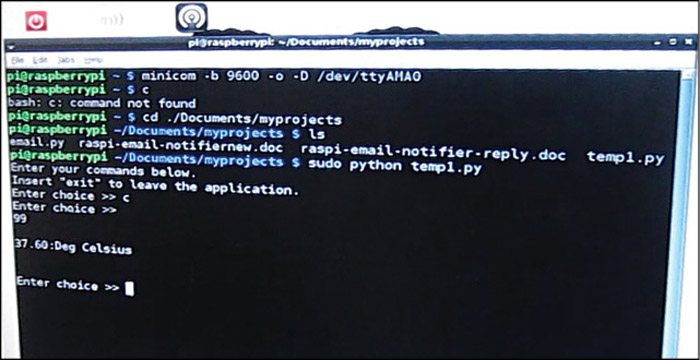 Fig. 4: Temperature reading on the terminal