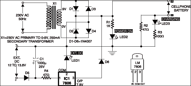 Mobile phone charger circuit