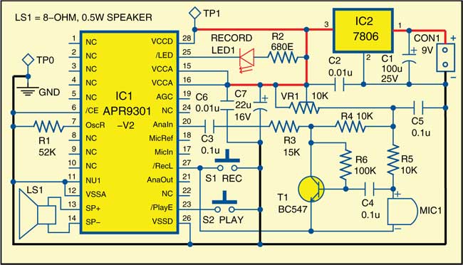 Fig. 1: Circuit of voice recorder and playback system