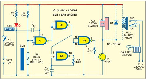 Fig. 1: Door-opening alarm circuit