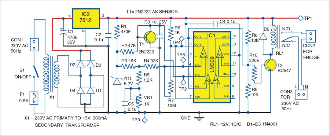 electronic thermostat for fridge circuit