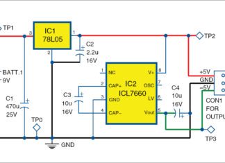 Plus-minus 5V Supply From 9V Battery 5V supply from 9V battery